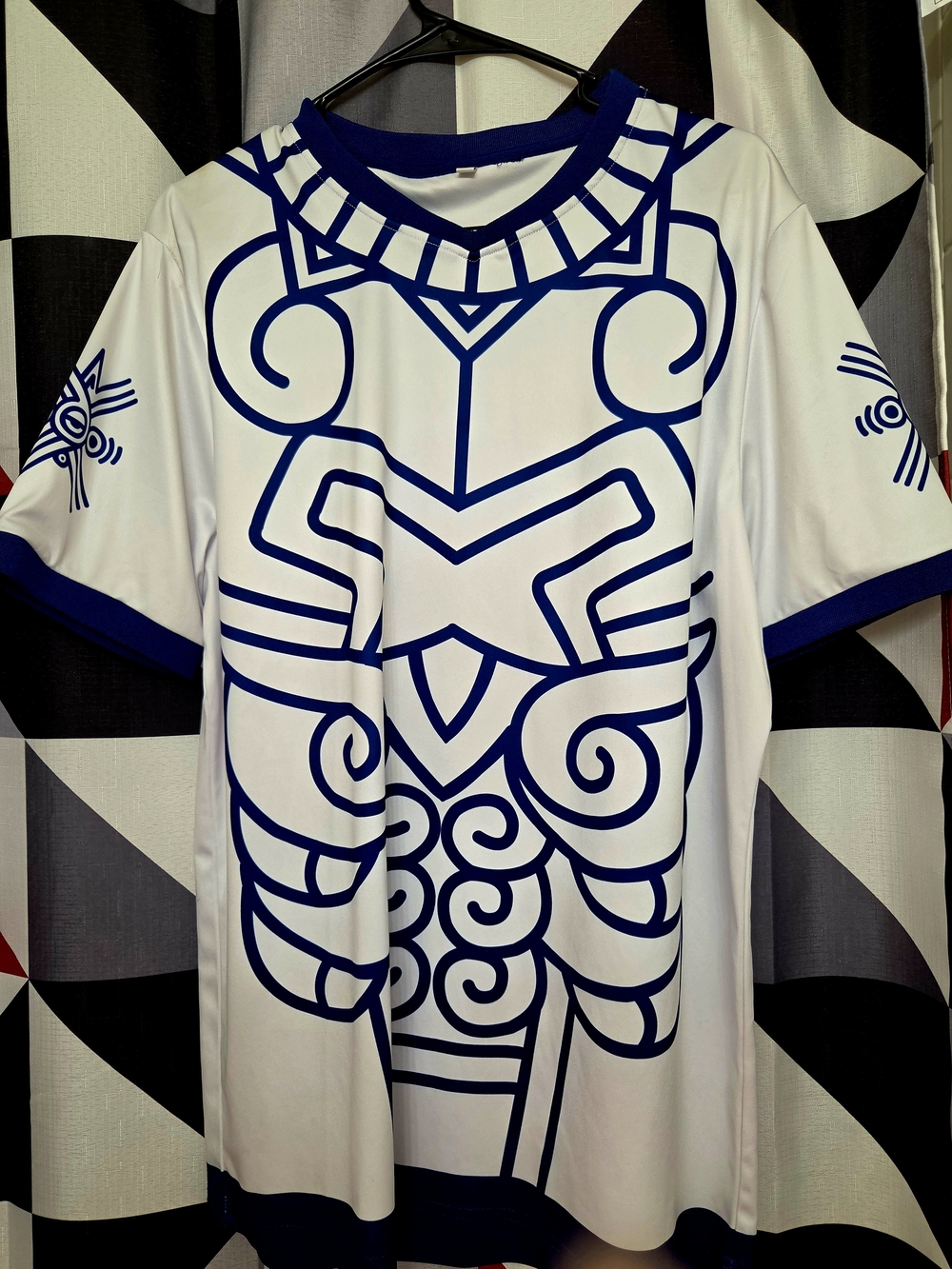 Source Unknown White Shirt with Navy Tribal Graphic
